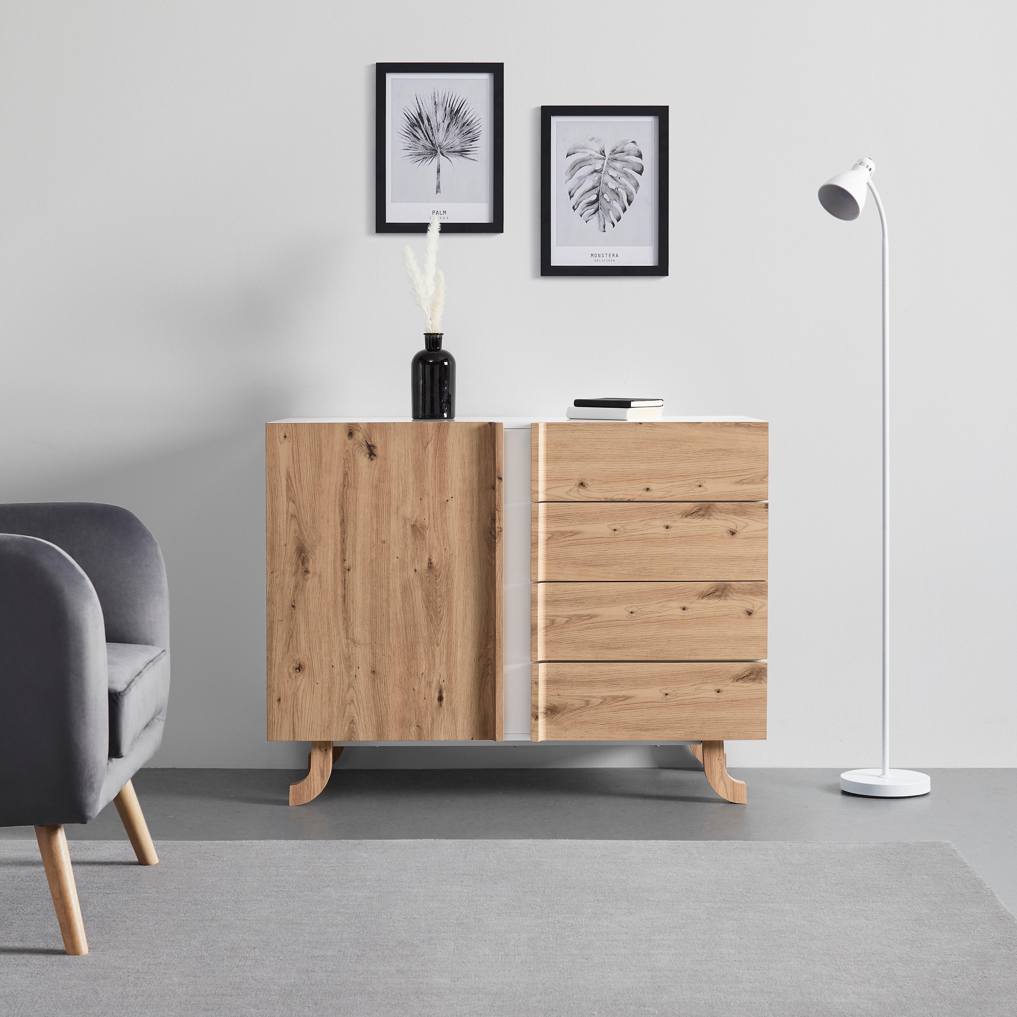 Široká Komoda Vira Barvy Dubu/bílá - bílá/barvy borovice, Moderní, dřevo (110/43/85cm) - Bessagi Home