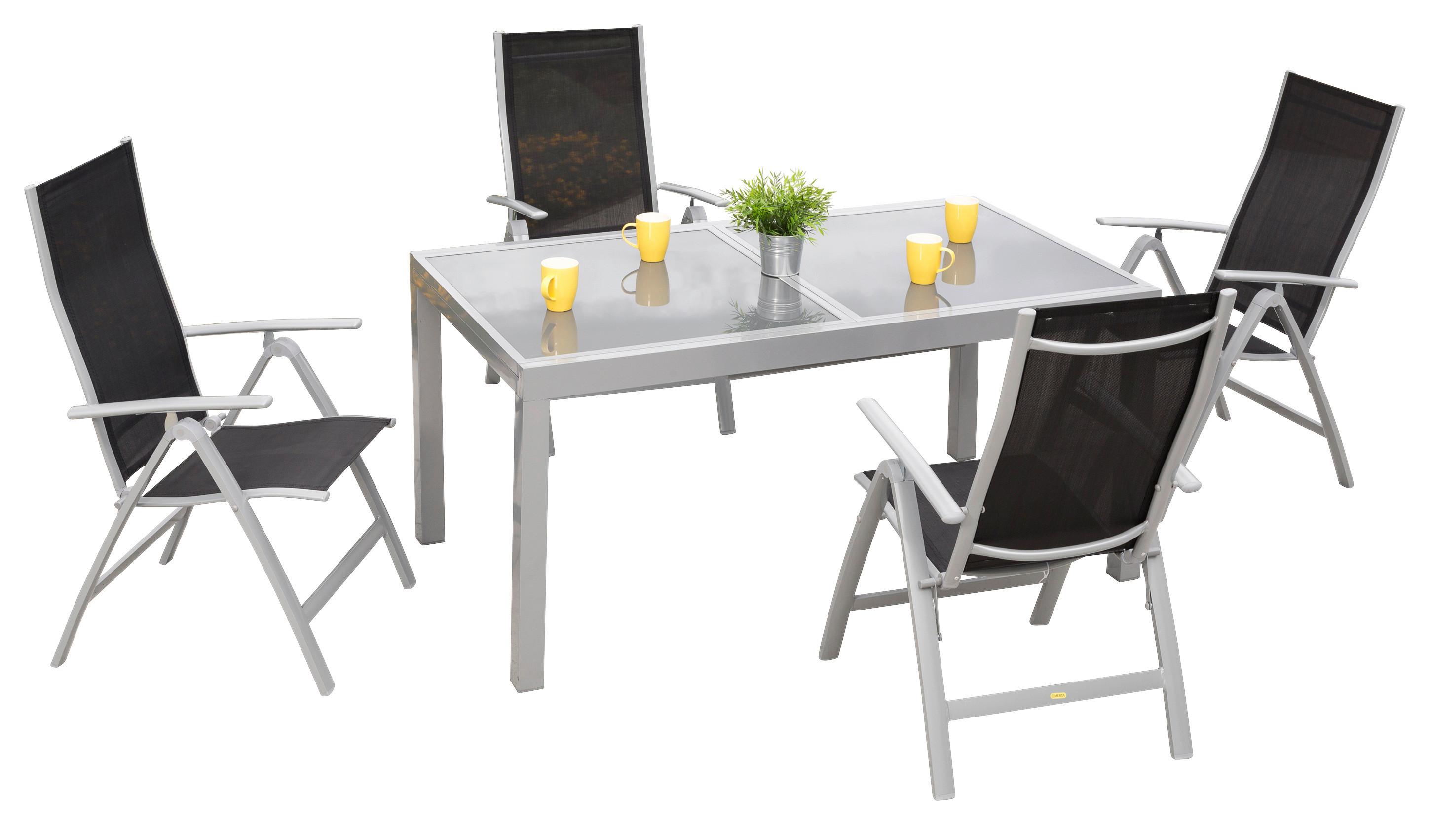 Gartengarnitur 5-tlg. Carrara Metall/Textil/Glas - Silberfarben/Schwarz, KONVENTIONELL, Glas/Textil - Gardenson