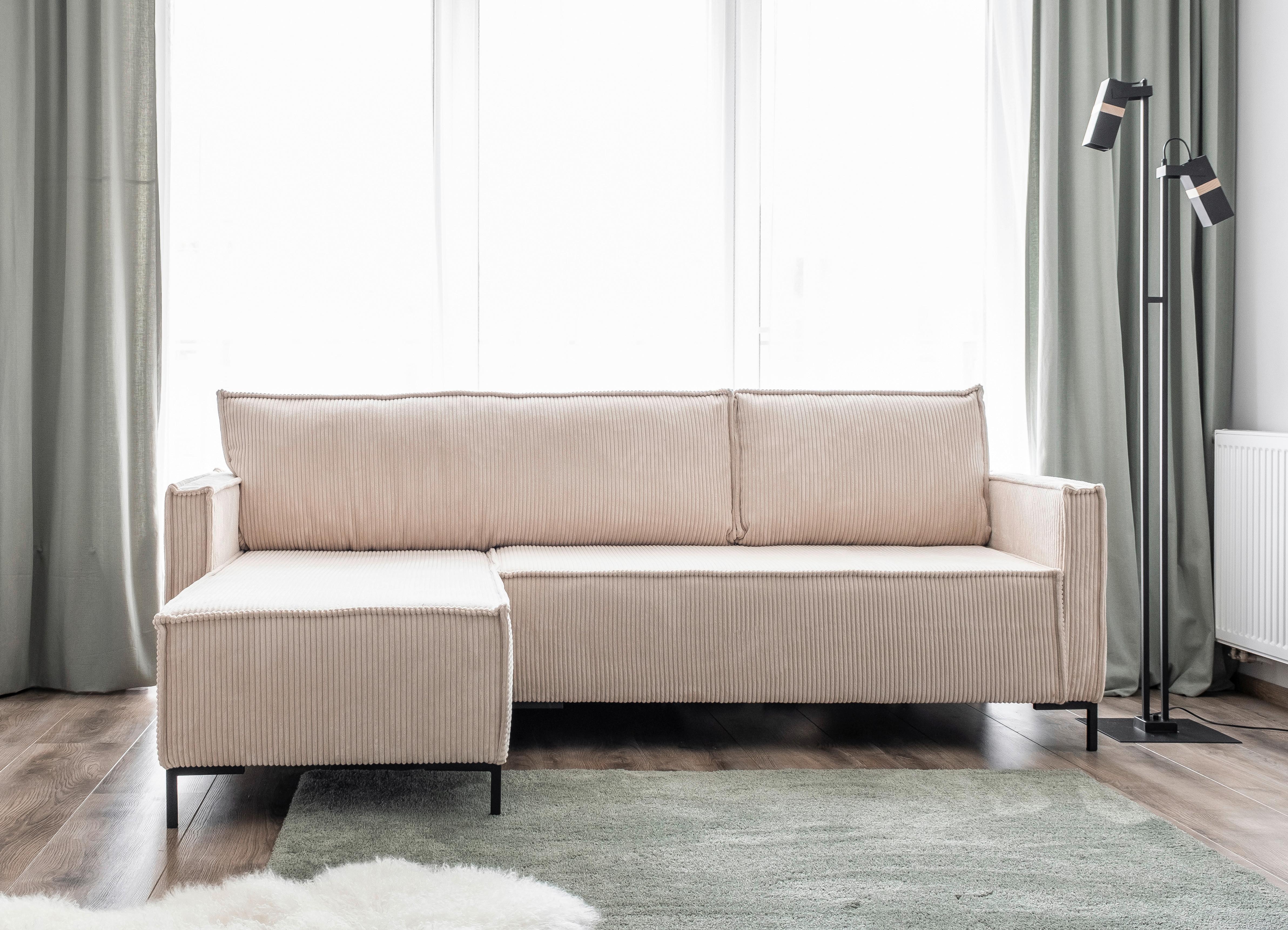 Rohová sedačka, béžová - černá/béžová, Design, kov/textil (232/90/154cm) - MID.YOU