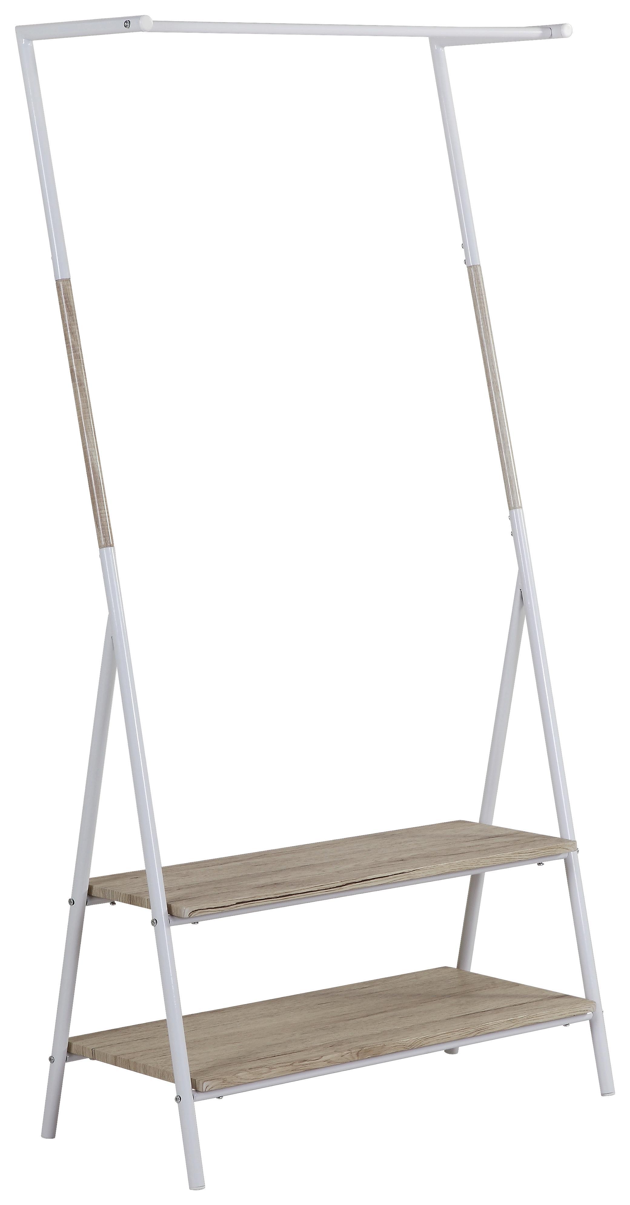 Gurulós Ruhaállvány Scott - Tölgyfa/Fehér, modern, Faalapú anyag/Fém (80/160/40cm)