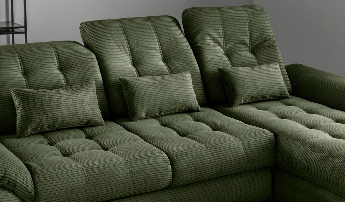 Eckschlafsofa Delphino Dunkelgrün S: 273x189 cm - Dunkelgrün/Schwarz, MODERN, Textil (273/189cm) - Livetastic