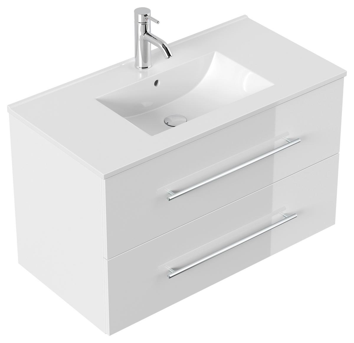 WASCHTISCHKOMBI Homeline, Weiß HG B: 91 cm - Weiß Hochglanz/Weiß, Basics, Keramik/Holzwerkstoff (91cm) - MID.YOU