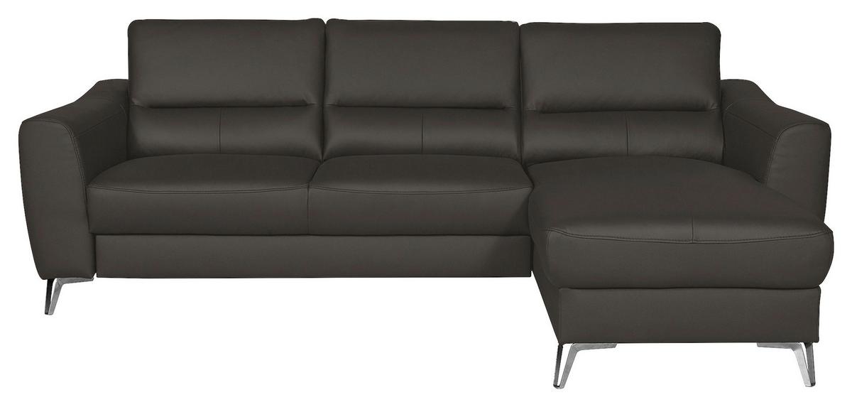 Ecksofa Santos Dunkelbraun S: 241 cm - Chromfarben/Dunkelbraun, Design, Leder/Textil (241/168cm) - Livetastic