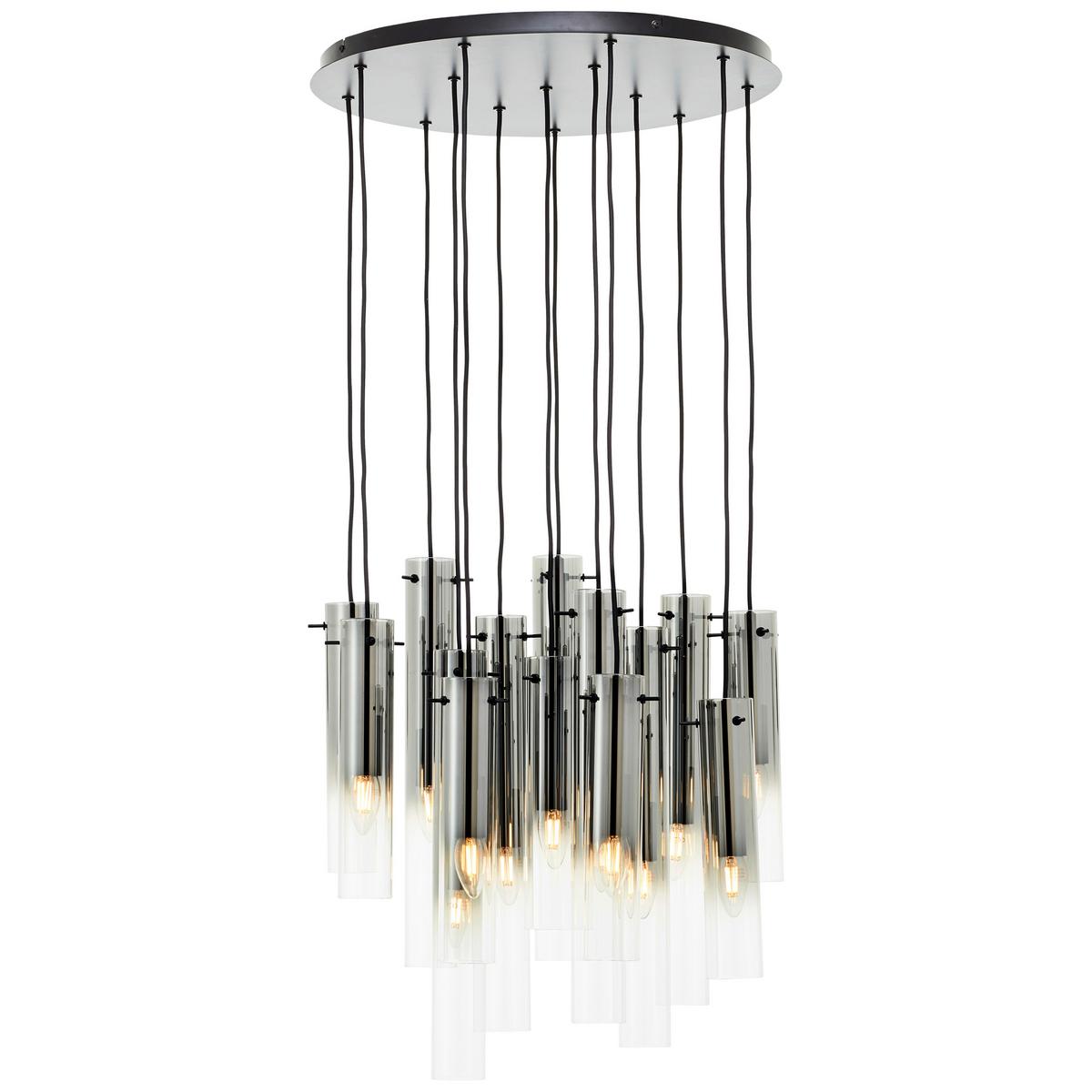 Hängeleuchte 14-Flammig, E14 - Schwarz/Grau, Design, Glas/Metall (52/199cm) - Brilliant