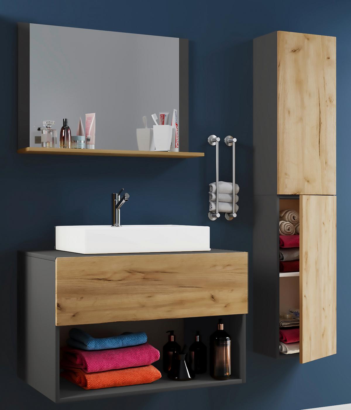 Badmöbel-set 4-tlg. Lendas B: 80 Cm Anthrazit/eiche Dekor - Honigeiche/Anthrazit, MODERN, Keramik/Holzwerkstoff (113/64,2/51,4cm) - MID.YOU