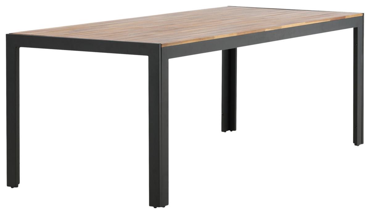 Gartentisch Bois Akazienholz /Metall L 205 cm - Schwarz/Akaziefarben, KONVENTIONELL, Holz/Metall (205/90/75cm) - Gardenson