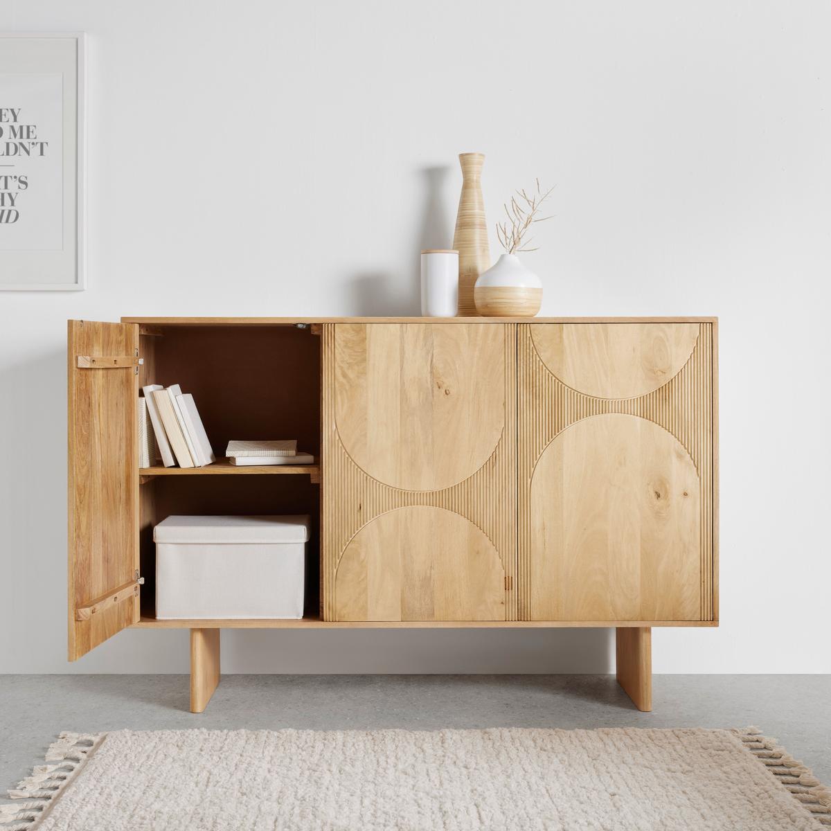 Široká komoda Curve, mangové dřevo, š: 150cm - barvy dubu, Moderní, dřevo (150/100/45cm) - Zandiara