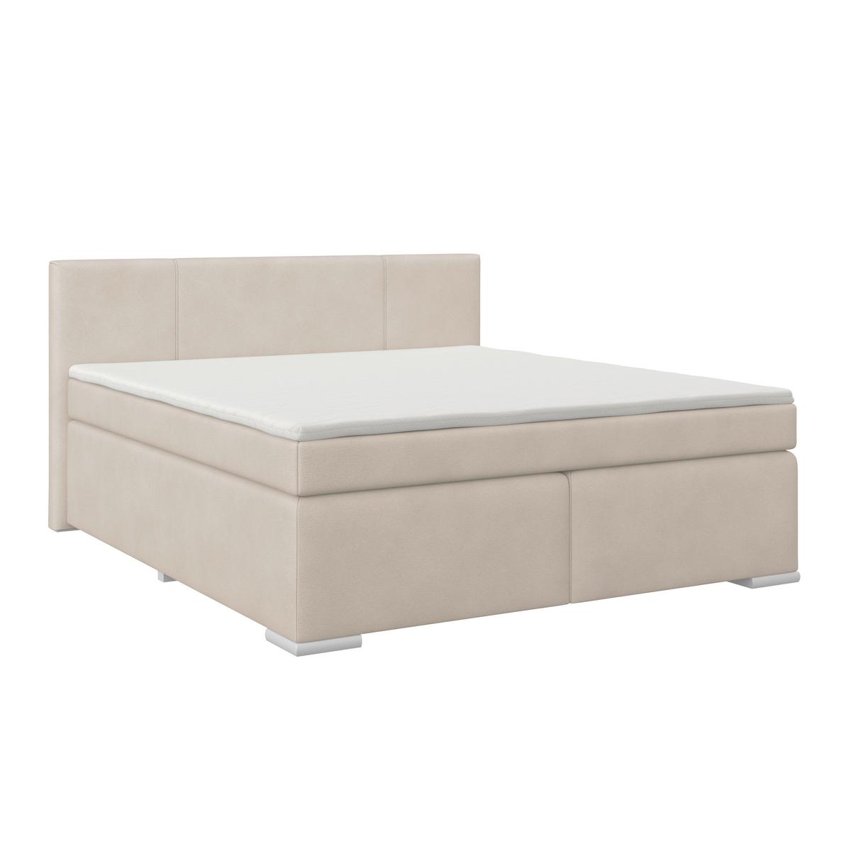 Boxspringbett Mira Boucle Perlmutt, Lf:180x200cm - Perlmutt/Silberfarben, KONVENTIONELL, Holz/Textil (180/200cm)