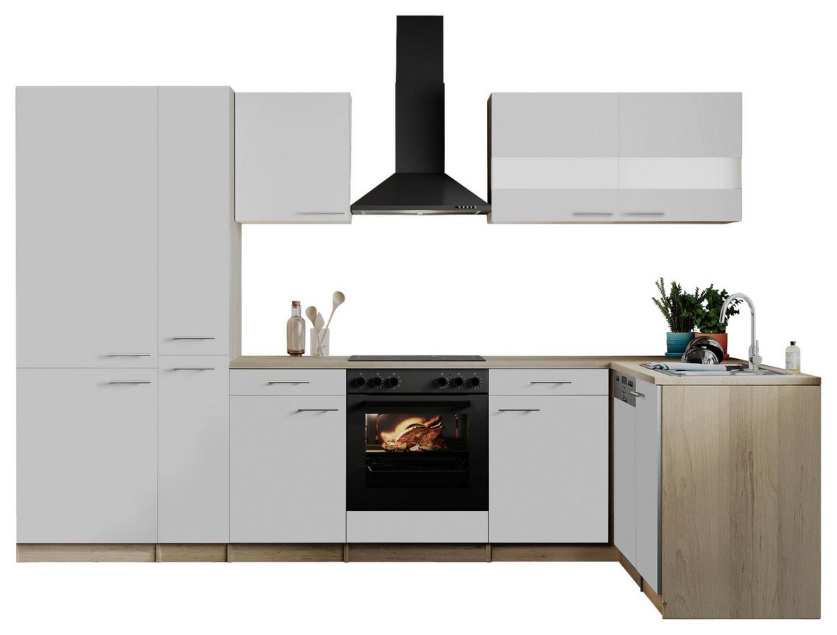 Eckküche Merle Weiß/Eichefarben B: 310cm - Eichefarben/Weiß, Basics, Holzwerkstoff (310/172cm) - Respekta