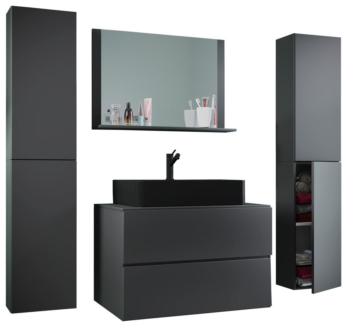 Badezimmer Lendas Bl Xl - Anthrazit/Schwarz, MODERN, Glas/Keramik (147cm) - MID.YOU