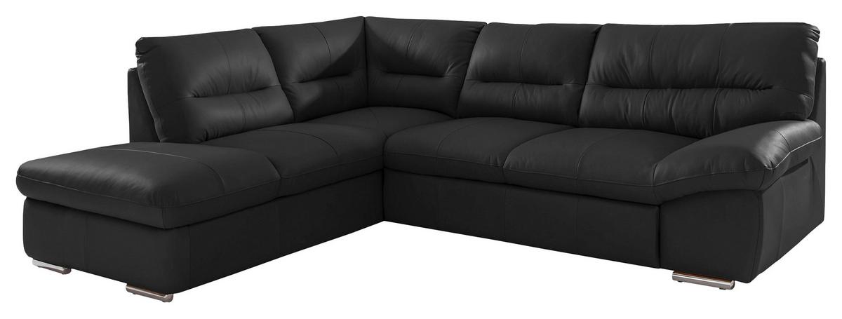 Ecksofa William, Schwarz S: 216x268 cm - Chromfarben/Schwarz, Design, Leder (216/268cm) - Livetastic