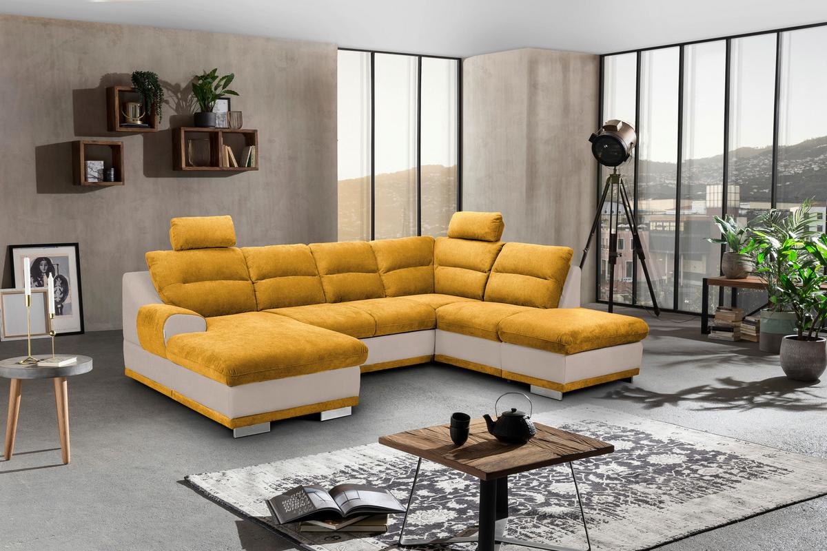 Sarokgarnitúra Seaside - mustársárga, Modern, textil (165/334/218cm) - Luca Bessoni