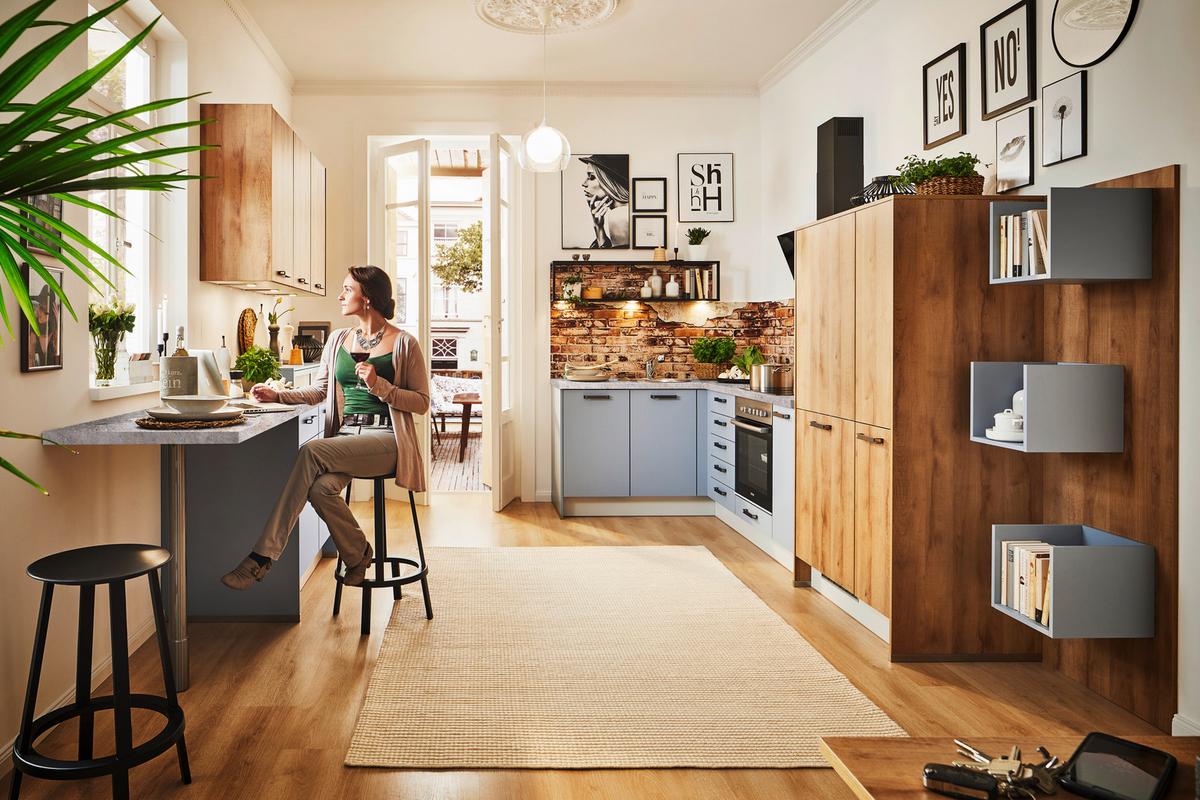 Einbauküche Pn 200 Frei Planbar - Honigeiche/Kaschmir, MODERN, Glas/Holzwerkstoff - Pino