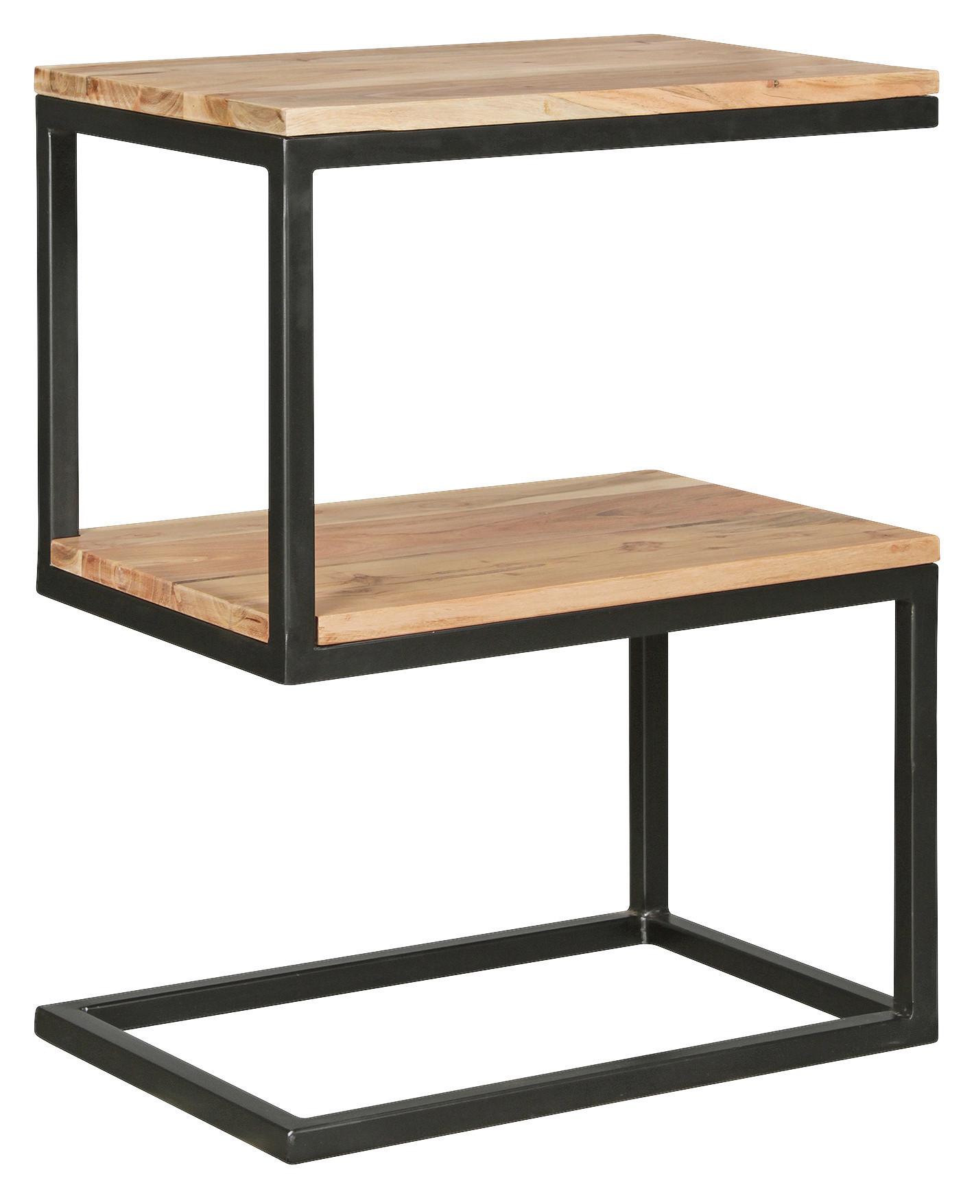 Beistelltisch S-Form Akola, Akazie Massiv/Schwarz - Schwarz/Akaziefarben, Design, Holz/Metall (45/30/60cm) - MID.YOU