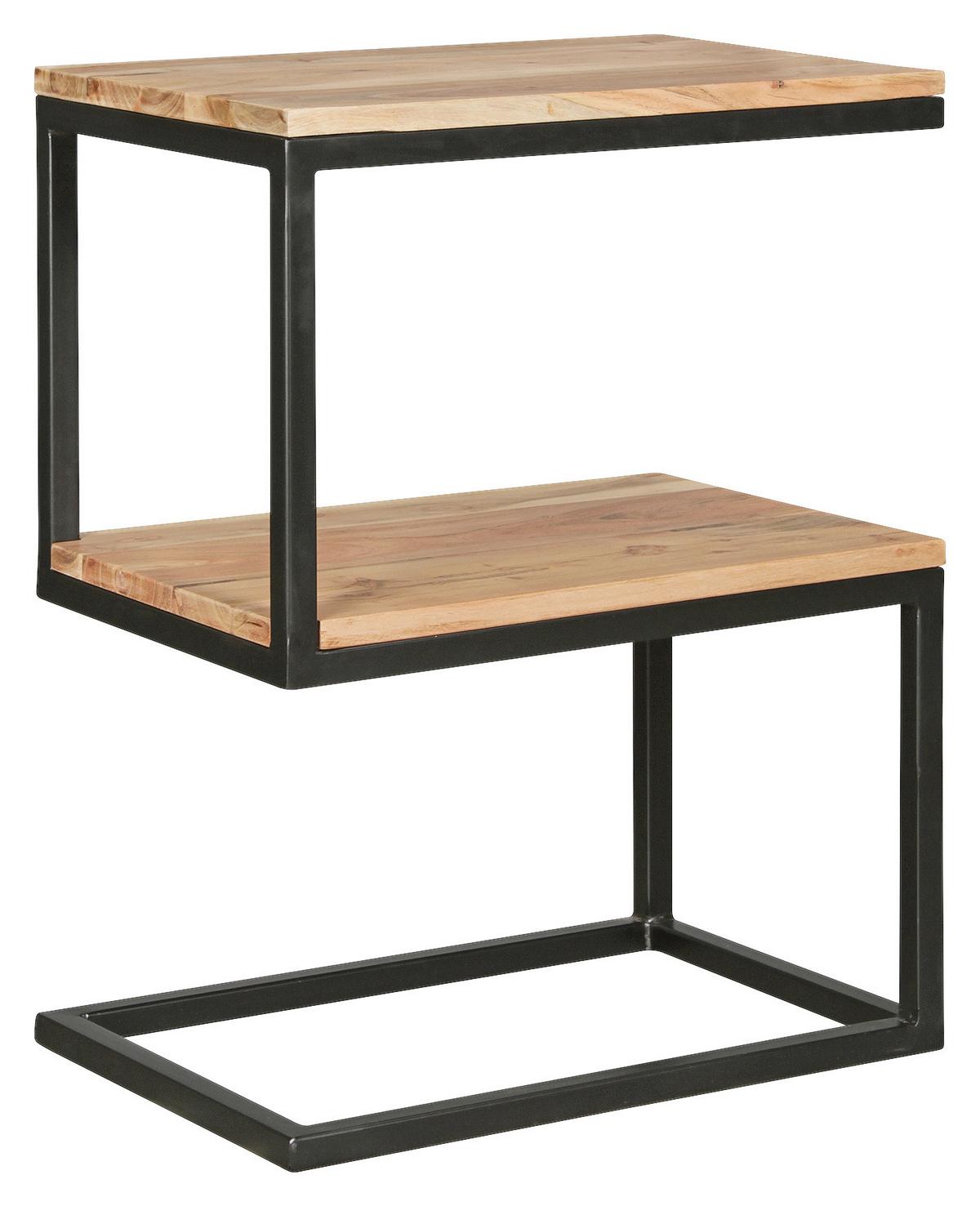 Príručný stolík Akola masív - čierna/farba akácie, Design, kov/drevo (45/30/60cm) - MID.YOU
