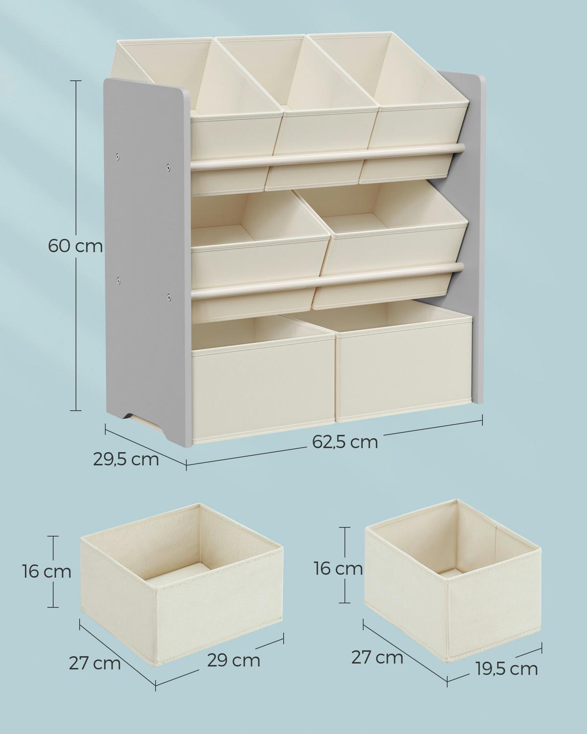 Kinderregal Toy Storage Shelf Grau/Beige B: 62,5 cm - Beige/Grau, MODERN, Holzwerkstoff/Textil (62,5/60/29,5cm) - MID.YOU