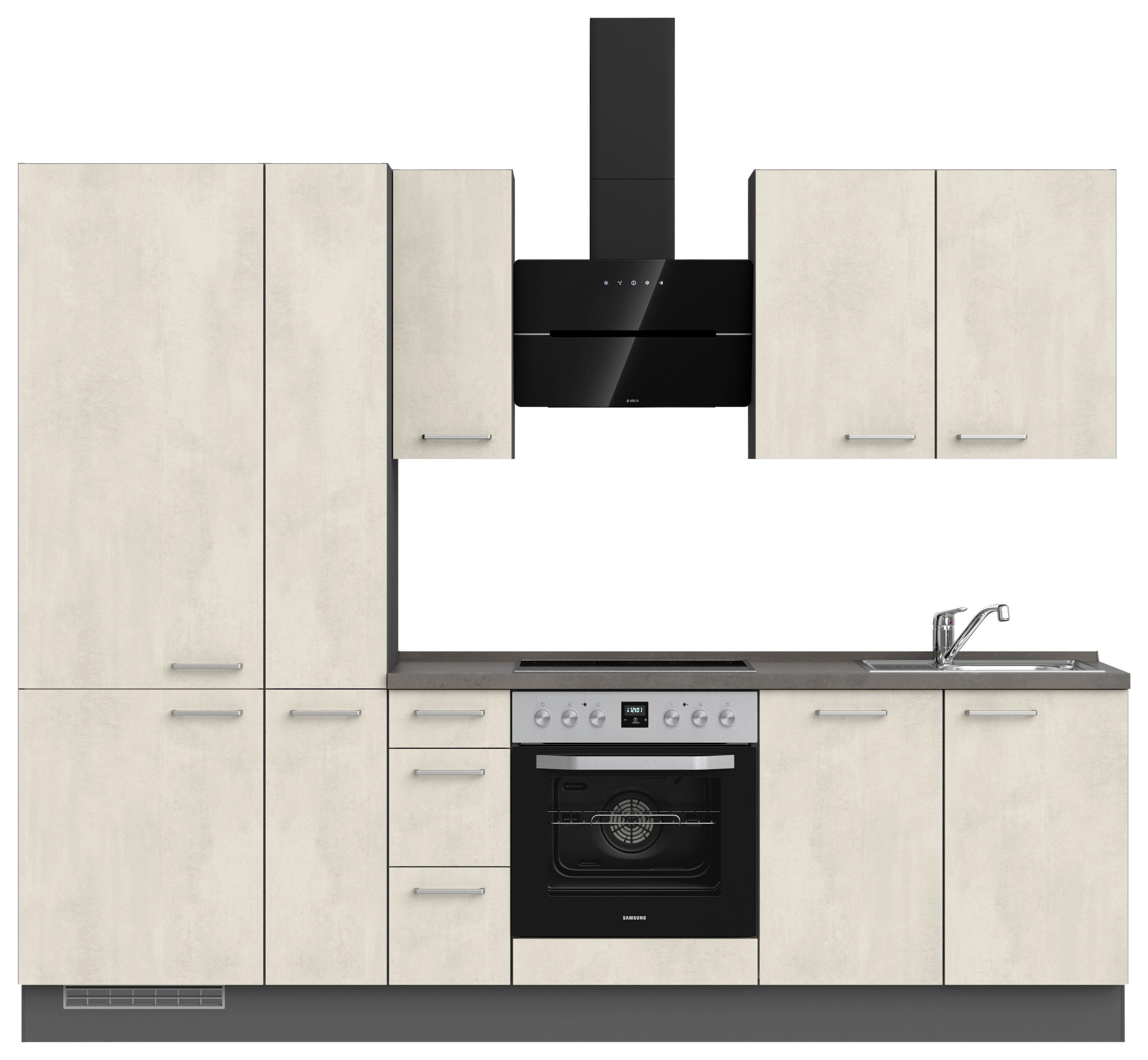 Kuchynská linka 270CM biely betón/ bridlicová šedá - biela/farba ušľachtilej ocele, Modern, kov/kompozitné drevo (270cm) - Nobilia