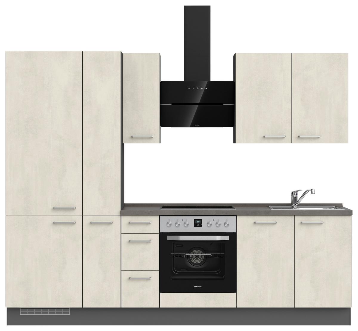 Kuchynská linka 270CM biely betón/ bridlicová šedá - biela/farba ušľachtilej ocele, Modern, kov/kompozitné drevo (270cm) - Nobilia
