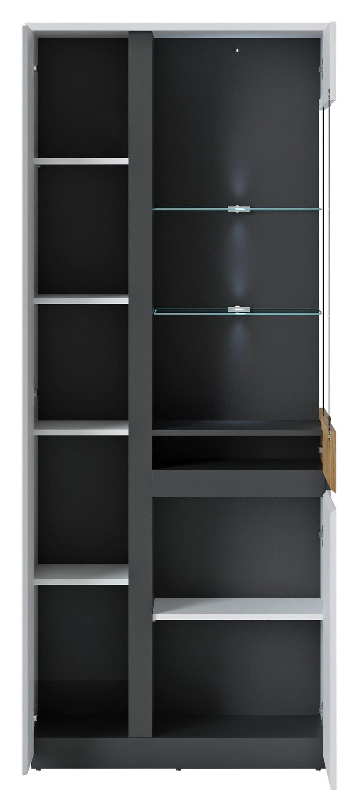 Vitrine Novena Alpinweiß B: 84 cm - Eichefarben/Schwarz, Trend, Glas/Holzwerkstoff (84/200/40cm)
