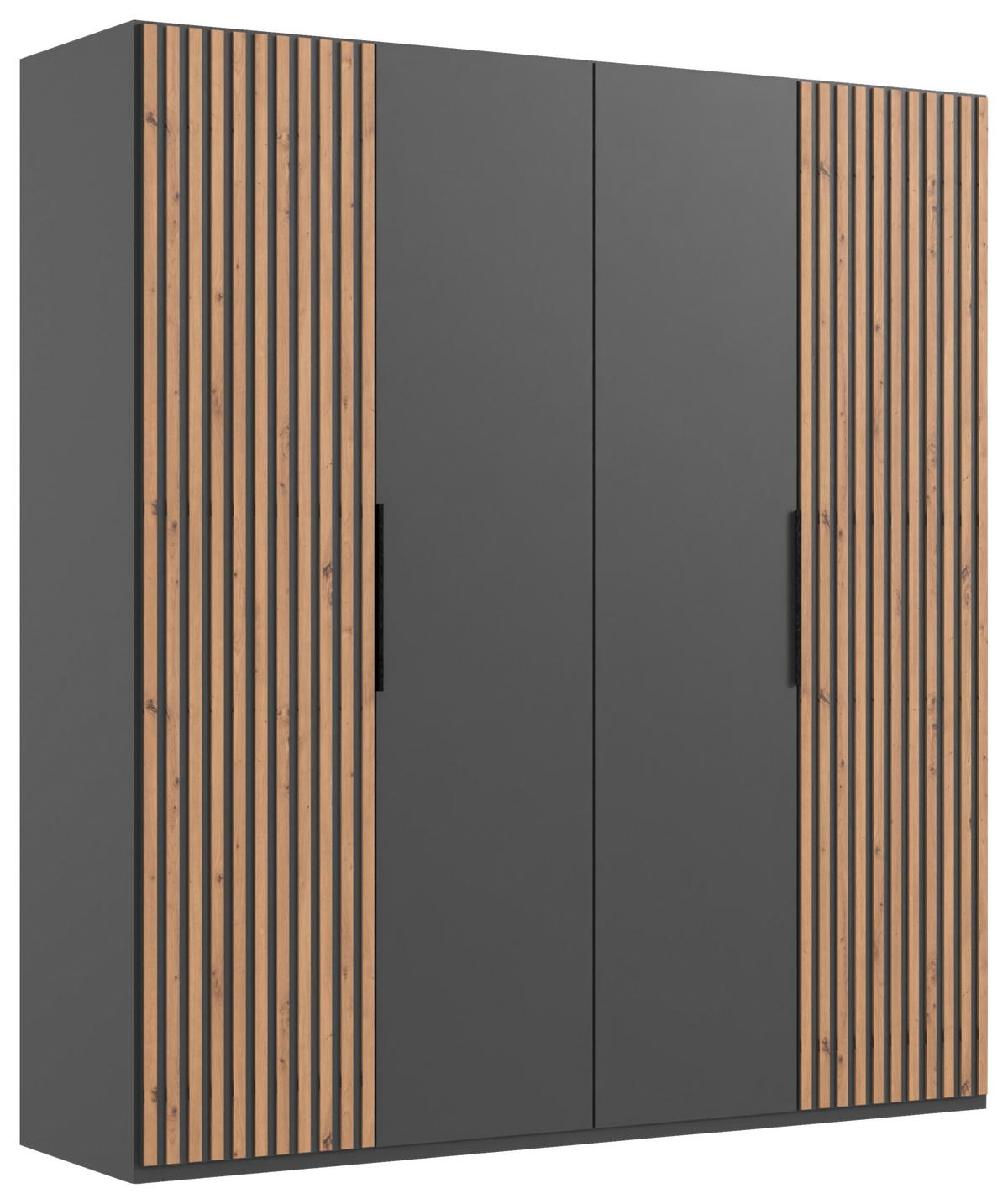 Drehtürenschrank Andorra Eiche/Graphitfarben B: 200 cm - Eichefarben/Graphitfarben, MODERN, Holzwerkstoff (200/216/58cm) - MID.YOU