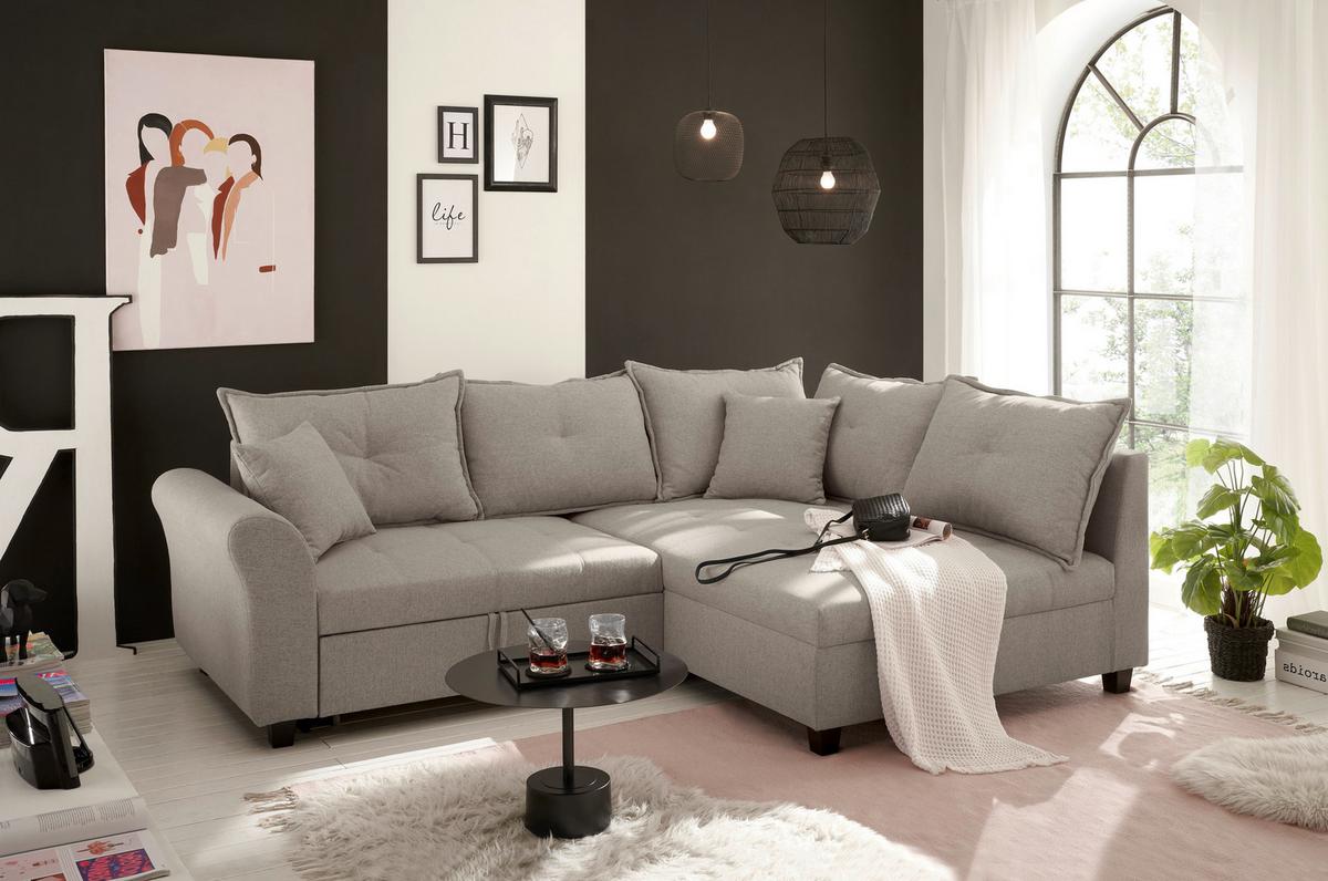Ecksofa Liz Sandfarben S: 252x175 cm - Sandfarben/Schwarz, MODERN, Textil (252/175cm) - Livetastic