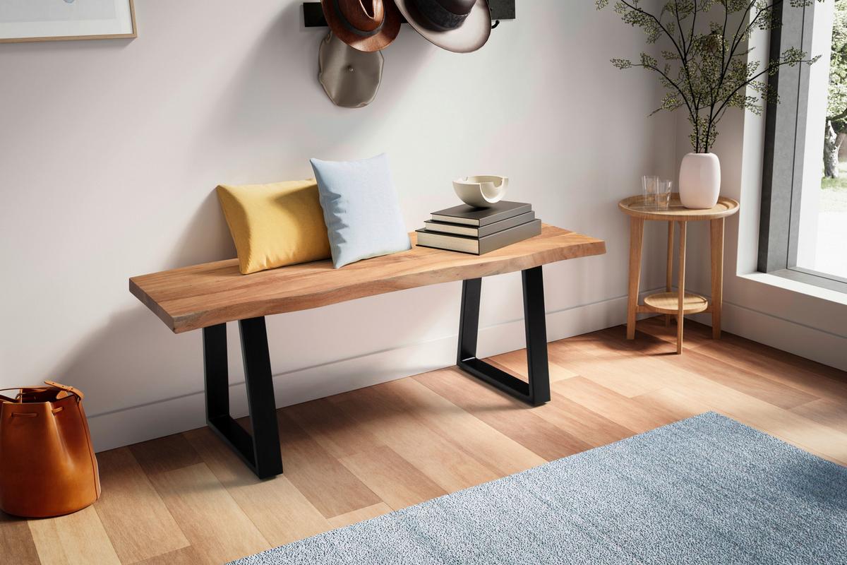 Šatní lavice, akácie, š: 120 cm - černá/barvy akácie, Design, kov/dřevo (120/40/45,5cm) - MID.YOU