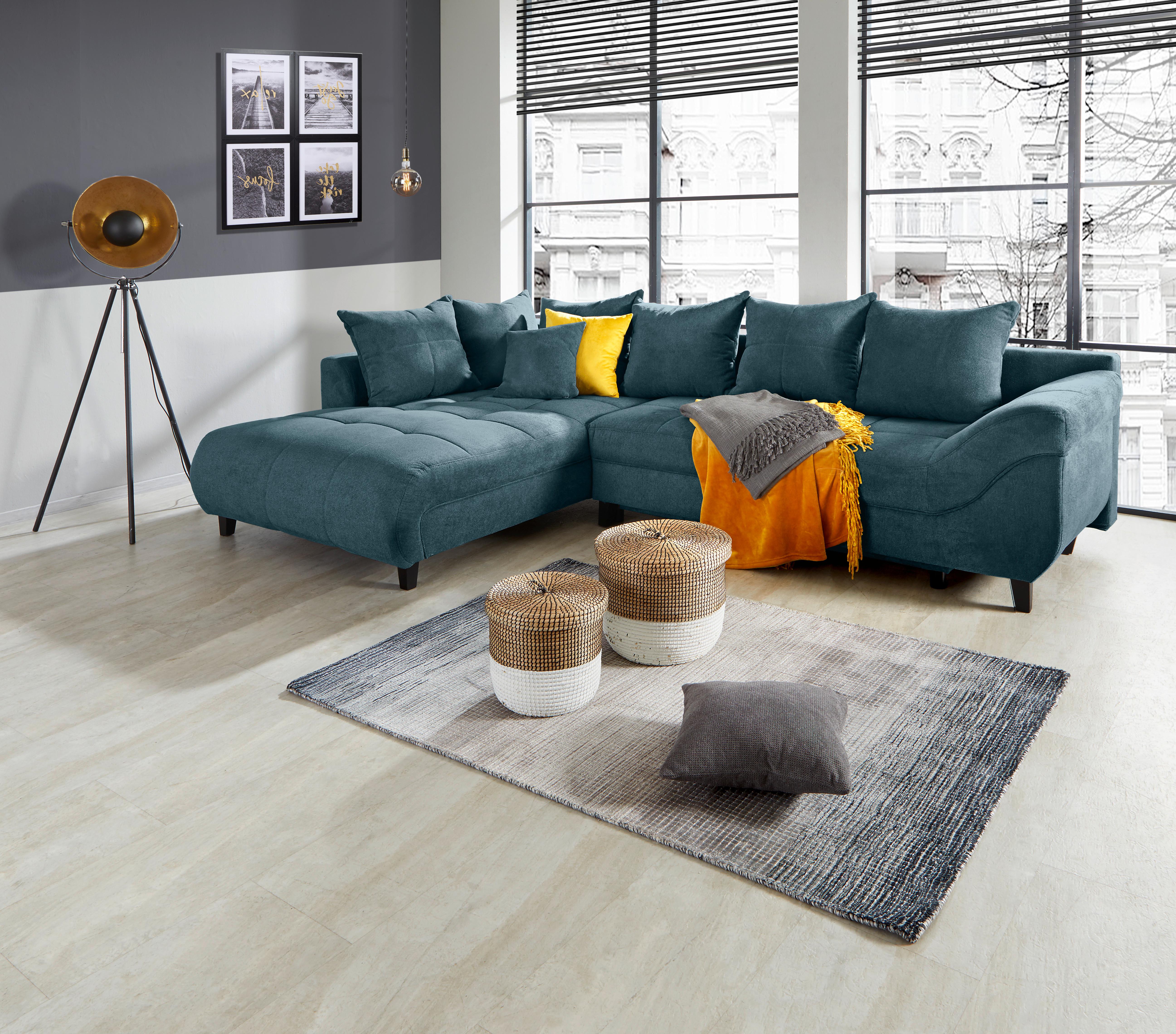 Ecksofa Mendoza - Petrol/Schwarz, Design, Textil (197/309cm) - Ondega