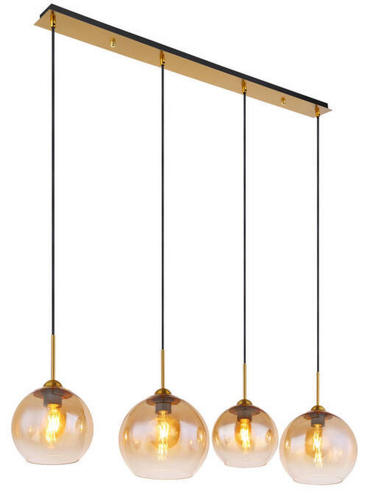 Hängeleuchte 15788-4h - Klar/Messingfarben, Design, Glas/Metall (120/25/120cm) - Globo