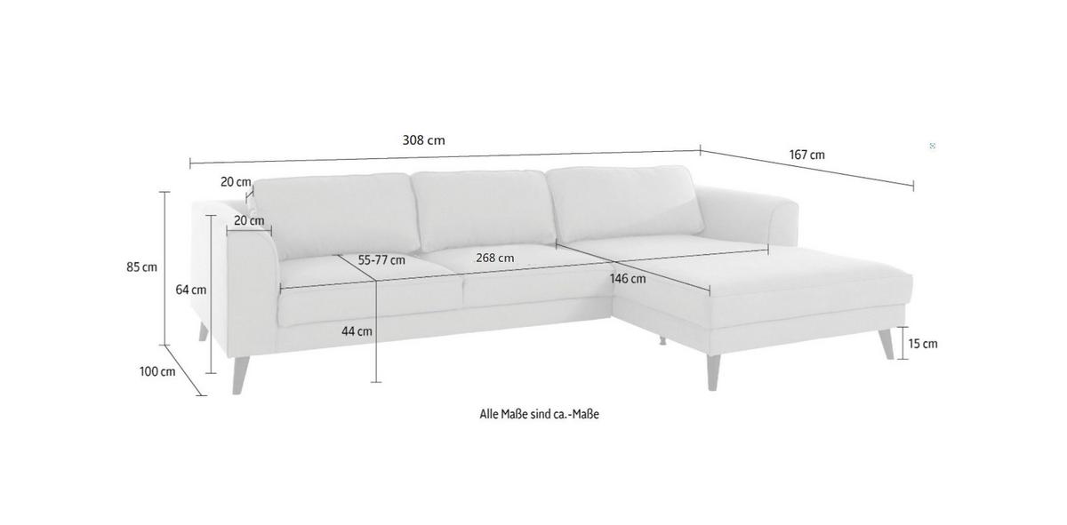 Ecksofa Lumber Jack Anthrazit Velours 308x167cm - Wengefarben/Anthrazit, MODERN, Textil (308/167cm) - Trendmanufaktur