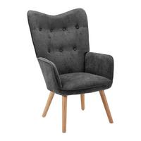 Relaxační křeslo NATALIE, šedá - šedá/přírodní barvy, Moderní, kov/dřevo (64/99/68cm) - Bessagi Home