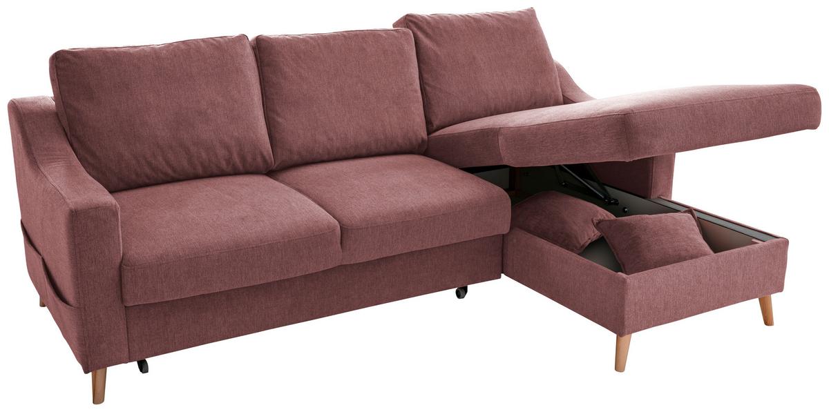 Ecksofa Mit Schlaffunktion Valentina Mit Kissen Rosa - Rosa/Naturfarben, KONVENTIONELL, Textil (228/150cm) - P & B