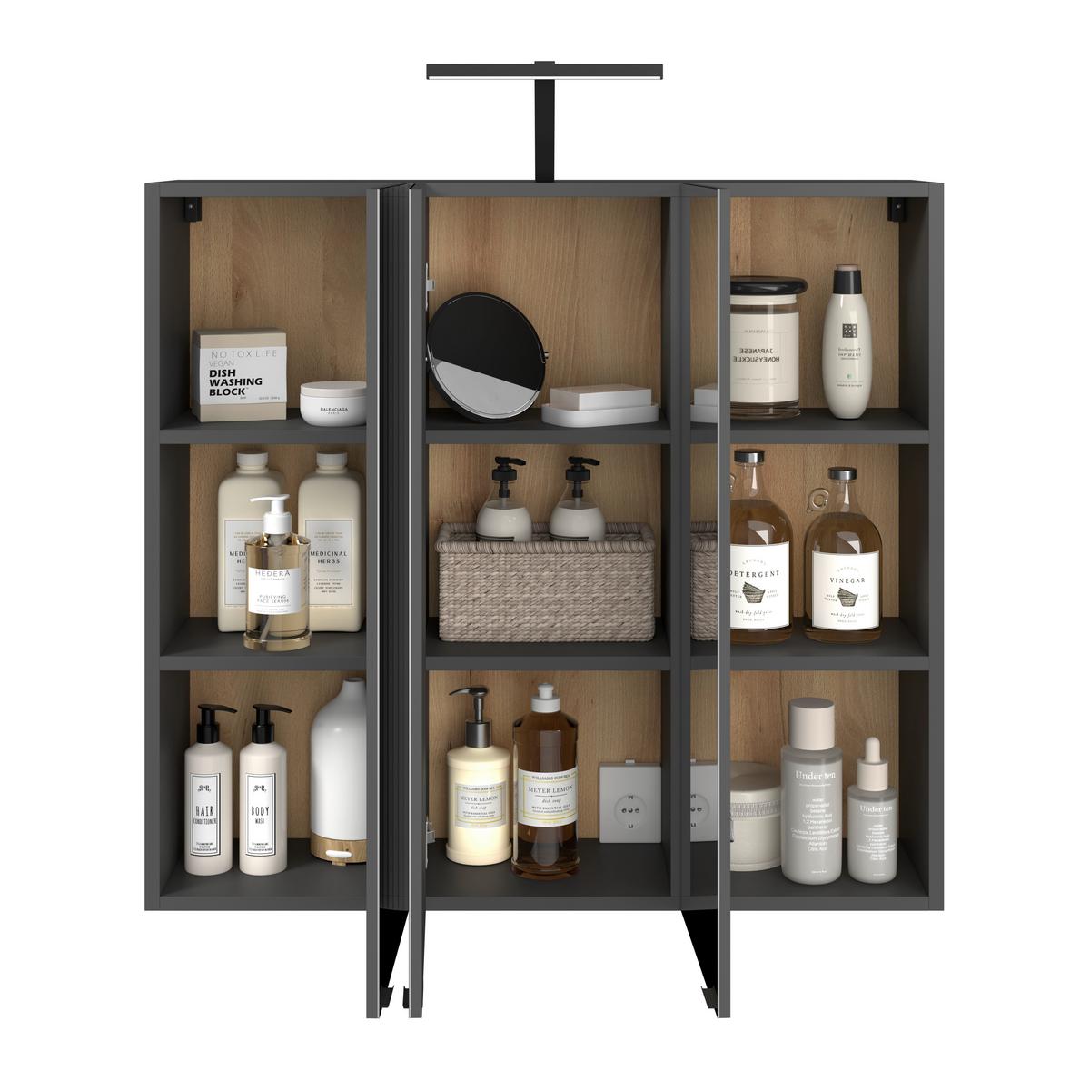 Spiegelschrank Cotia Cotll 3 3-Türig BHT: 77x73x20,4 cm - Anthrazit, MODERN, Glas/Holzwerkstoff (77/73/20,4cm) - James Wood