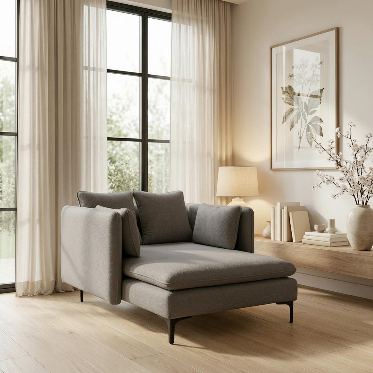 Leňoška SANDY, sivá ženilka, max.140 kg - čierna/sivá, Modern, kov/drevo (120/73/159cm) - Bessagi Home