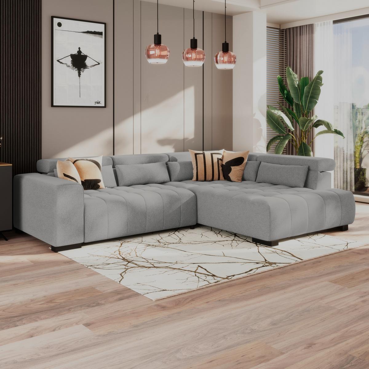 Ecksofa Matera Dunkelgrau S: 311x226cm - Dunkelgrau/Schwarz, Trend, Textil (311/226cm)
