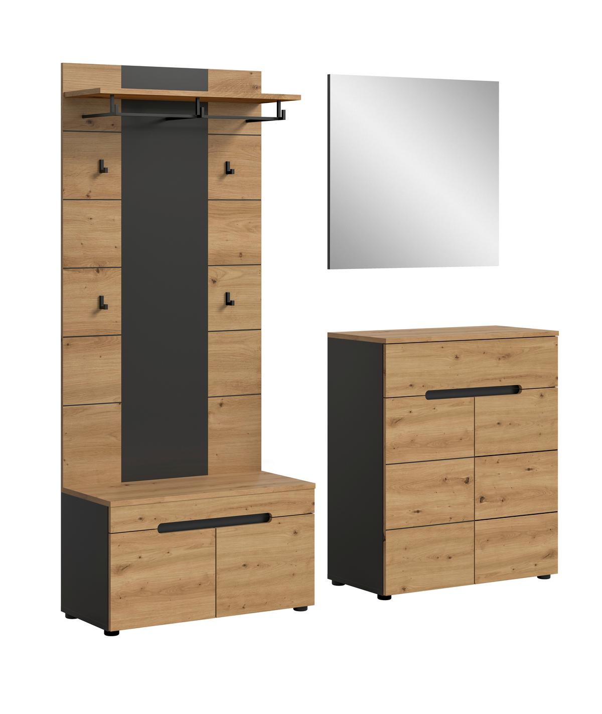 Garderobe Canu 4-Teilig Eiche Artisan/Grau B: 175 cm - Eiche Artisan, Design, Holzwerkstoff (175/190/37cm) - Livetastic
