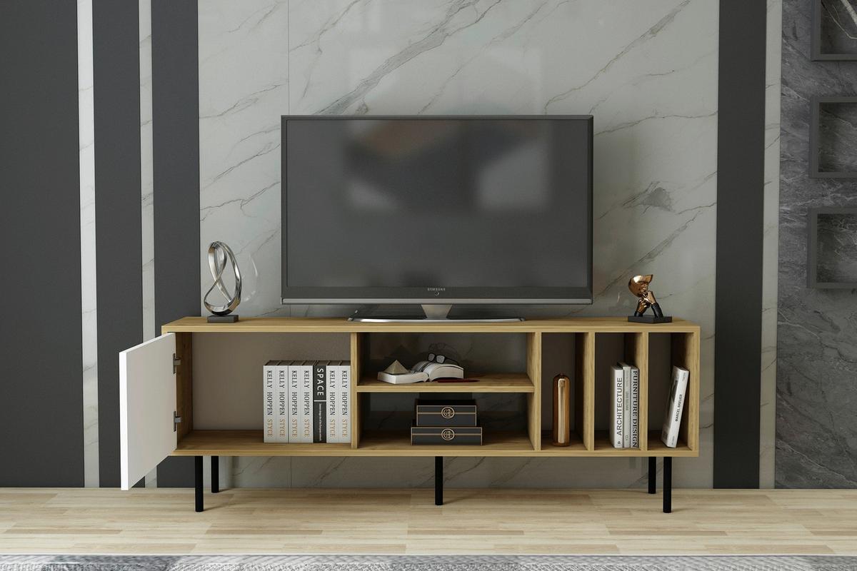 Lowboard Hera Tv-Schrank - Eichefarben/Schwarz, Design, Holzwerkstoff (160/57/35cm) - Livetastic