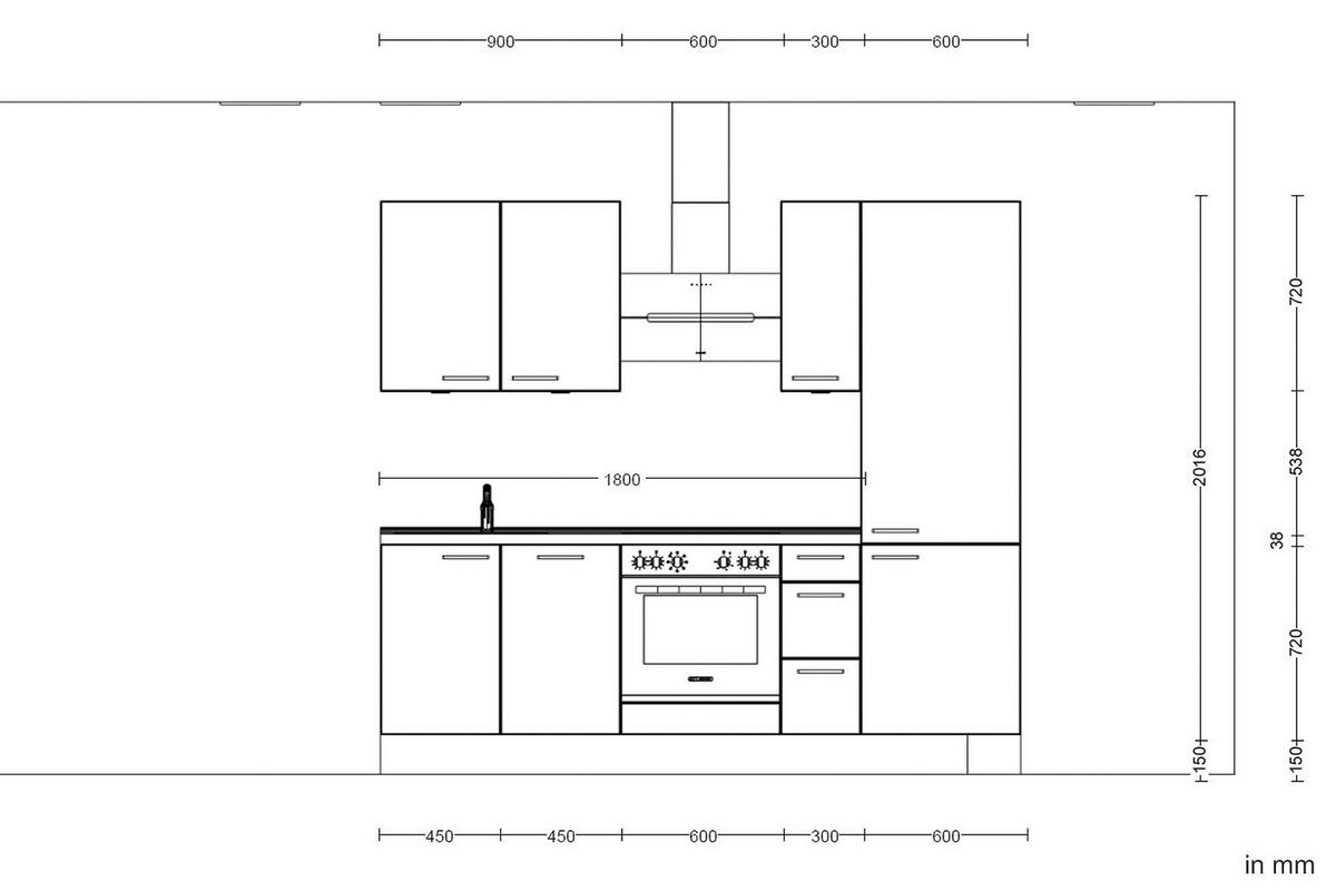 Kuchynská linka 240CM biely betón/ bridlicová šedá - biela/farba ušľachtilej ocele, Modern, kov/kompozitné drevo (240cm) - Nobilia