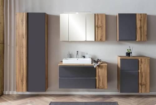 Hochschrank Varese B: 65 cm Grau/Eiche Wotan - Eiche Wotan/Grau, MODERN, Holzwerkstoff (65/180/35cm) - Held