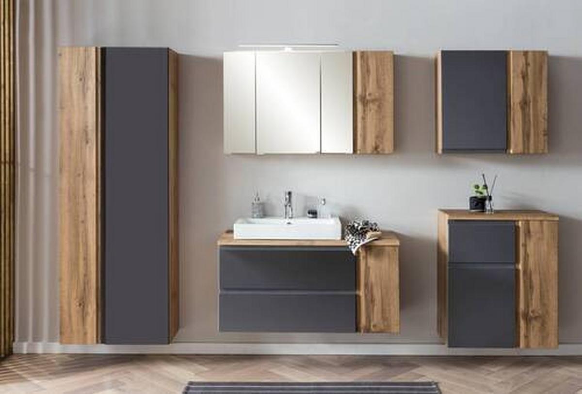 Hochschrank Varese B: 65 Cm Grau/eiche Wotan - Eiche Wotan/Grau, MODERN, Holzwerkstoff (65/180/35cm) - Held