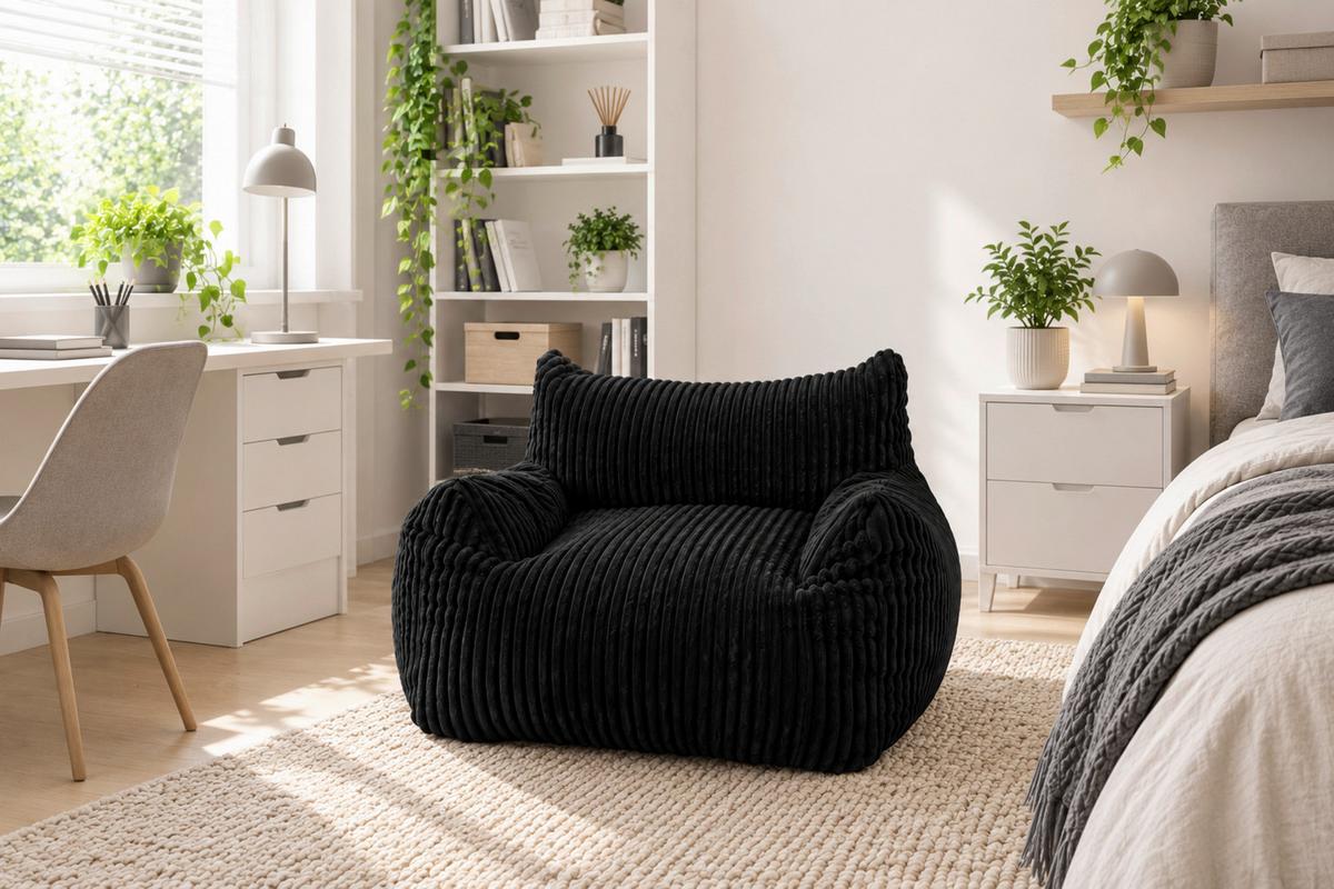 Sitzsack Nubo Cord schwarz, Indoor, B: 104cm - Schwarz, Basics, Textil (104/75/95cm)