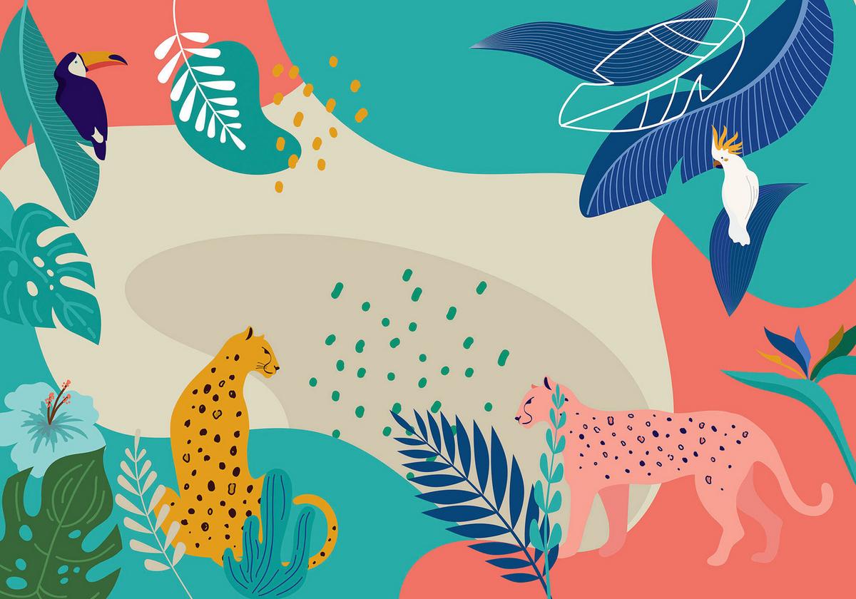 Fototapete Jungle Rendezvous - Multicolor, Trend, Papier (400/280cm)