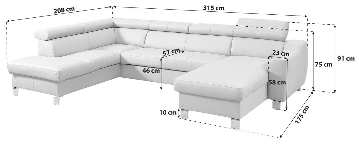 Wohnlandschaft Aspen Dbraun U-Form: 208 Cm - Chromfarben/Dunkelbraun, Design, Leder/Textil (208/315/175cm) - Livetastic