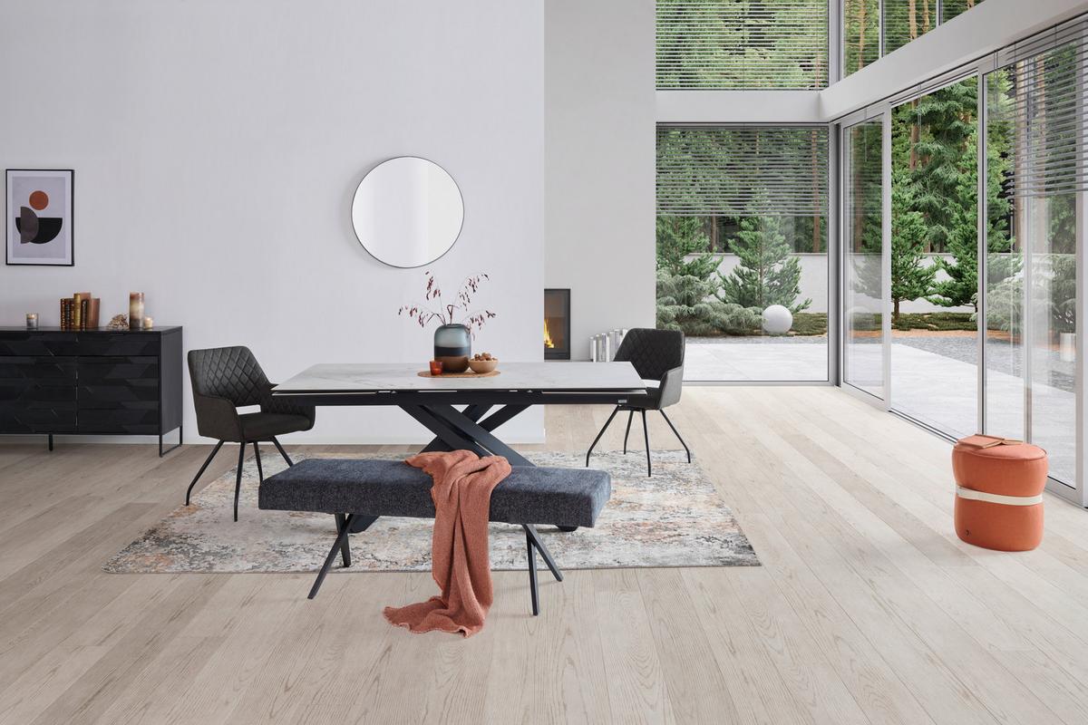 Sitzbank Chios Leinenoptik Grau, B: 140 Cm - Dunkelgrau/Schwarz, KONVENTIONELL, Textil/Metall (140/49/47cm) - MID.YOU