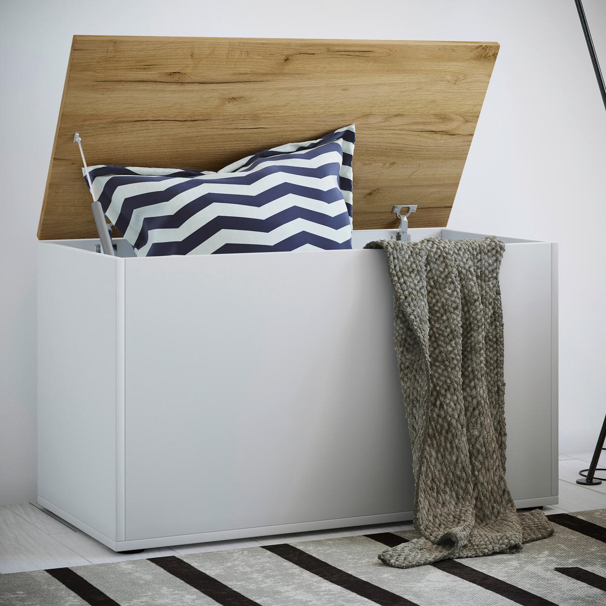 Truhenbank Bendola Weiß, Honigeiche Dekor B: 82cm - Honigeiche/Weiß, KONVENTIONELL, Holzwerkstoff (82/49/44cm) - MID.YOU