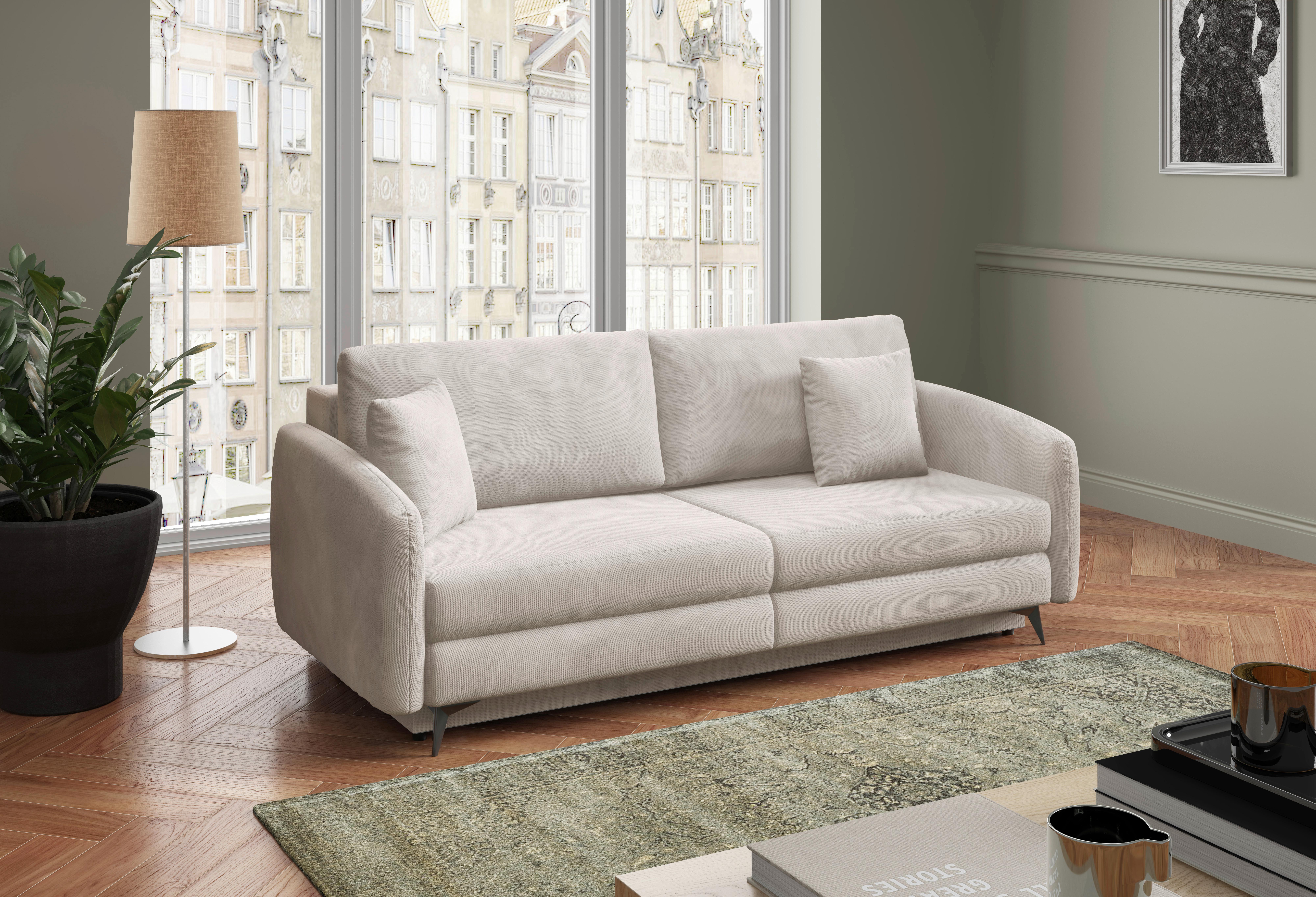 Schlafsofa Ingrid Creme B: 230cm - Creme/Schwarz, Design, Textil (230/100/103cm) - Livetastic