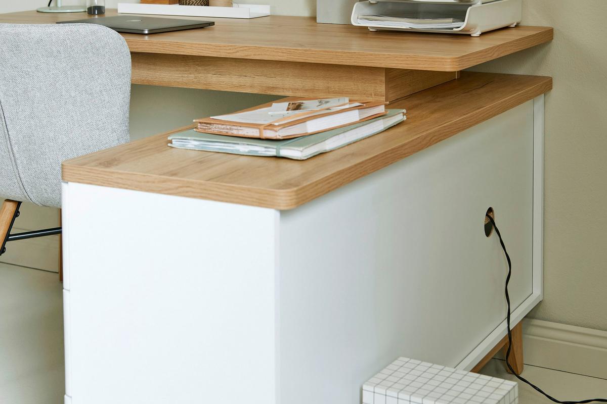 Eckschreibtisch Libre D 240 E - Eichefarben/Weiß, KONVENTIONELL, Holzwerkstoff (140/118/76cm) - Livetastic