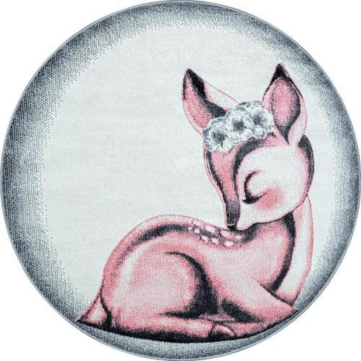 Kinderteppich Rund Rehkitz Pink Bambi ⌀ 160 Cm - Rosa, Trend, Textil (160cm)
