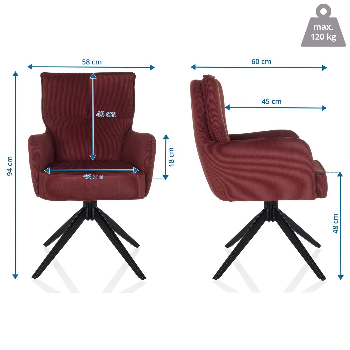 Armlehnstuhl Tarugo Rot B: 58 Cm - Rot/Schwarz, MODERN, Textil/Metall (58/94/60cm) - MID.YOU