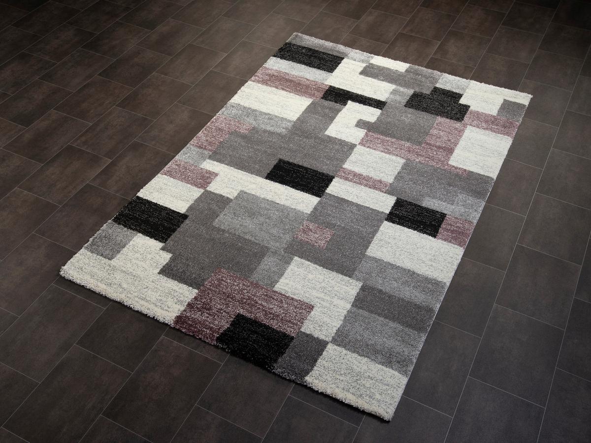 Webteppich Grau/Flieder Astor Grid 140x200 cm - Flieder/Grau, KONVENTIONELL, Textil (140/200cm) - Novel