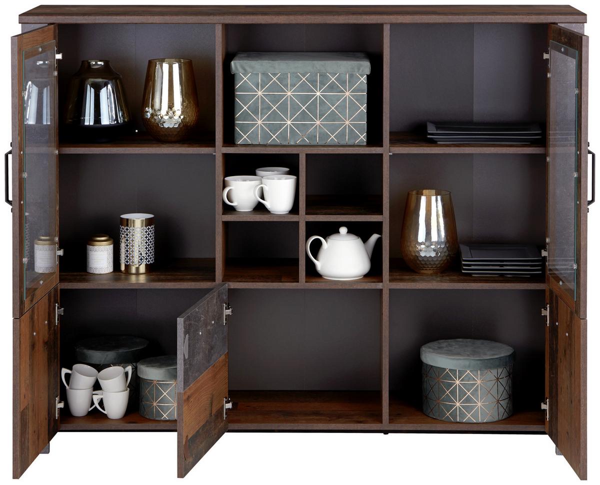 VYSOKÁ KOMODA ONTARIO - šedá/barvy dubu, Moderní, kompozitní dřevo/plast (151,3/122,5/41,5cm) - Ondega